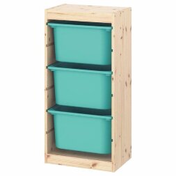 Ящик для хранения с контейнерами TROFAST 3Б бирюзовый Икеа
