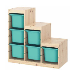 Ящик для хранения с контейнерами TROFAST 6Б бирюзовый Икеа